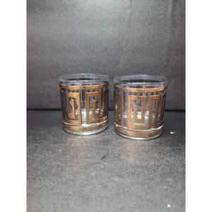 Culver Greek Key Whiskey Tumbler, Set of 2,‎ Vintage Cocktail Tumblers, Barware